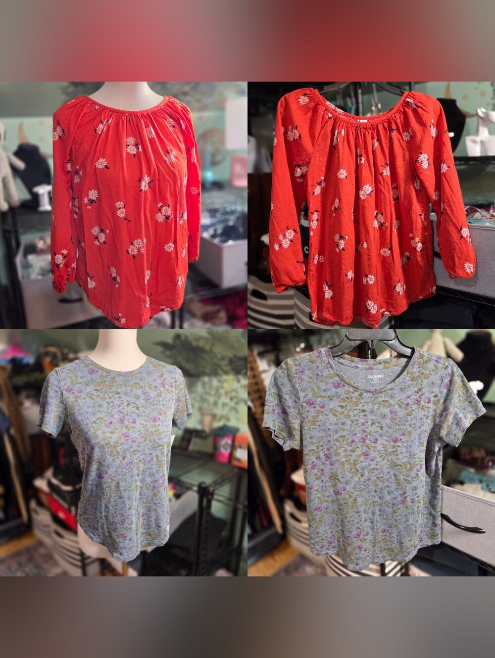 Old Navy XS 2-Piece Floral Top Bundle Boho Peasant & Tee